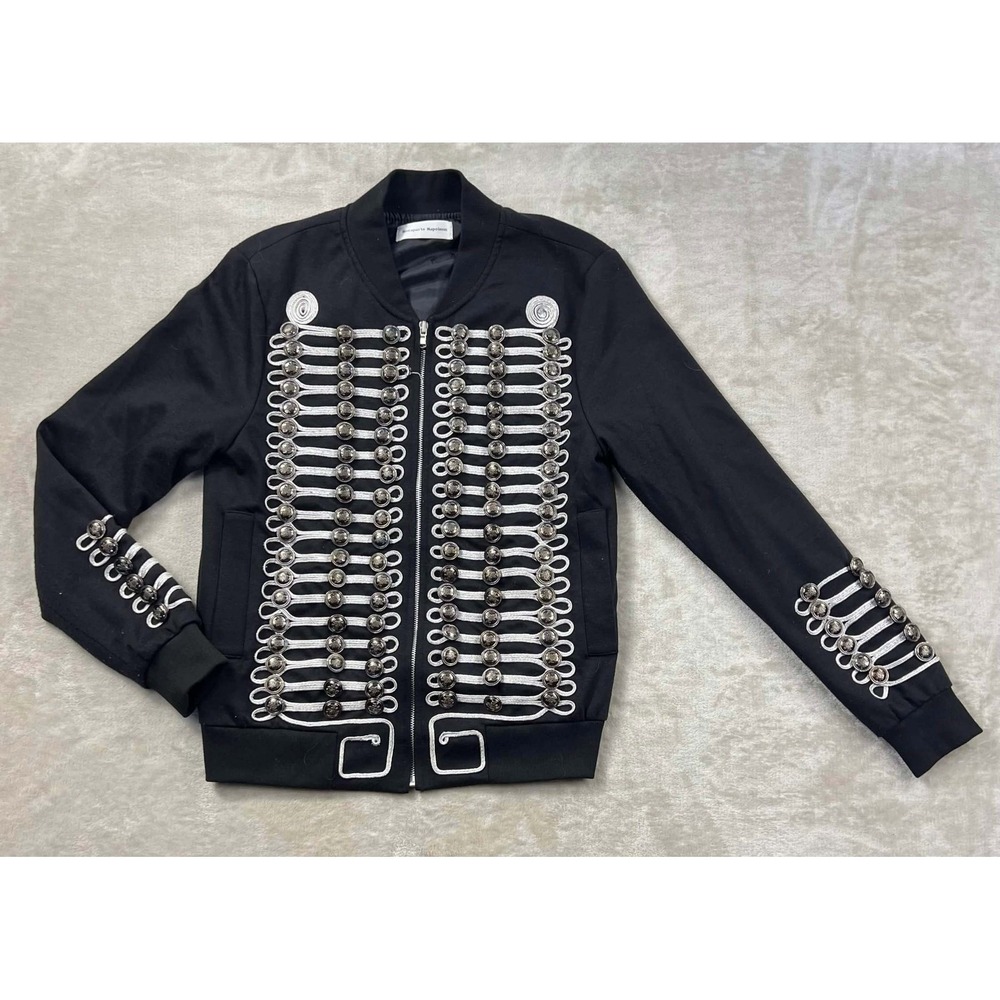 Bonaparte Napoleon Black Military Hussar Bomber Jacket Silver Braided Frogging